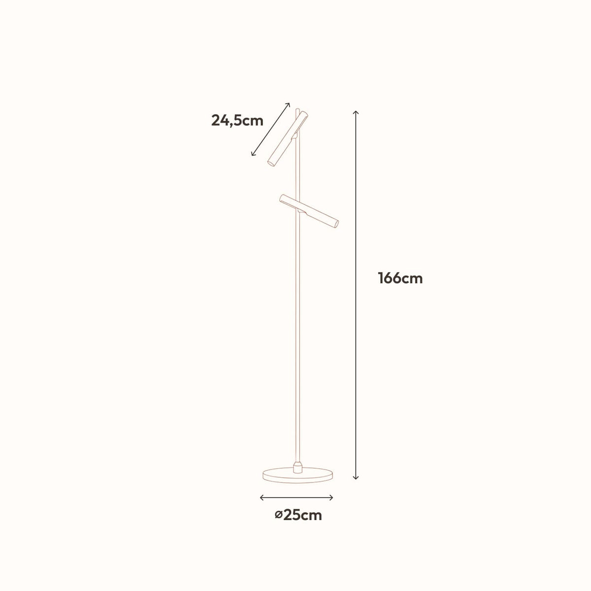 Nolo Stehleuchte – Maße (Höhe 166 cm, Fuß Ø 25 cm)