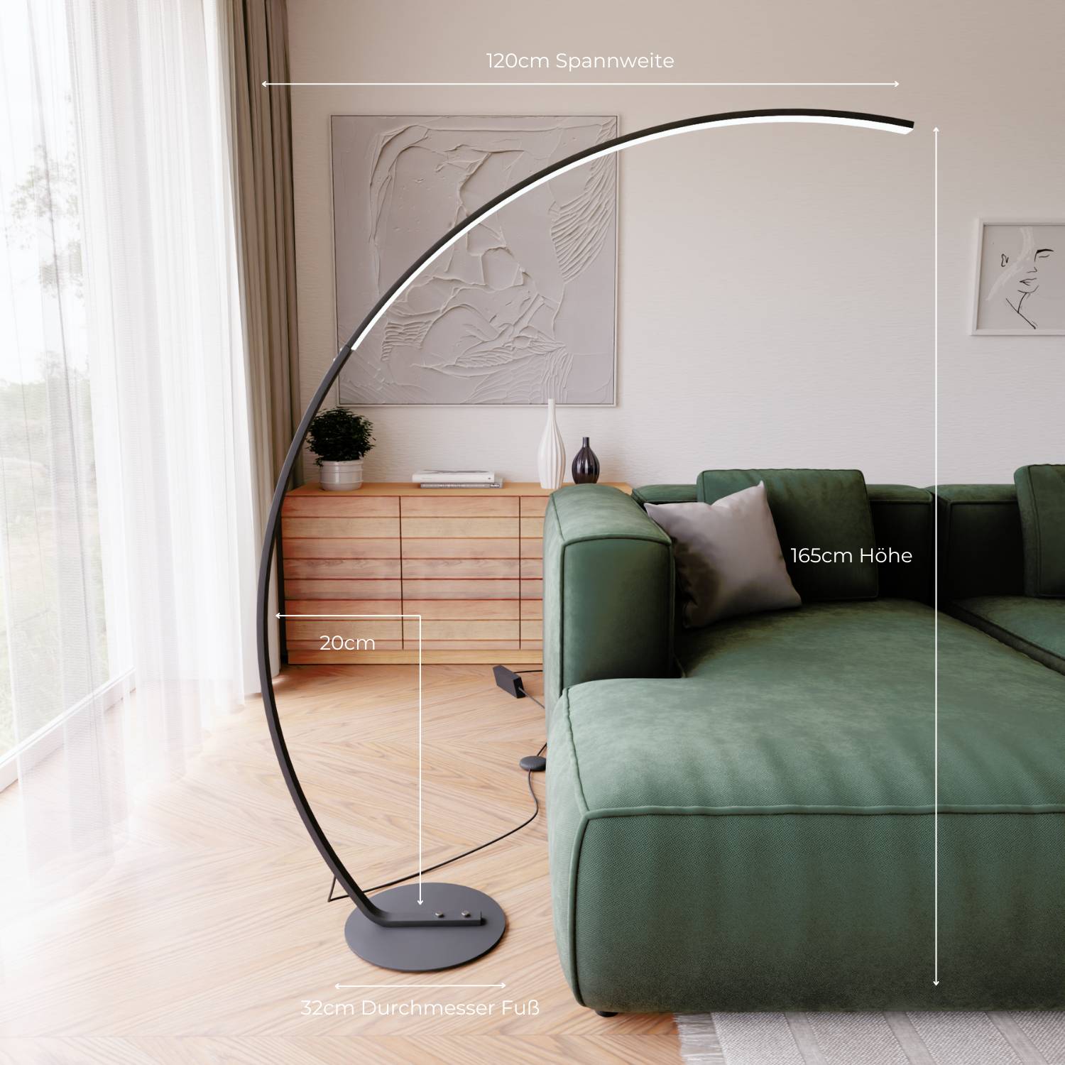 Stehlampe Bogenlampe dimmbar LED Wohn & Schlafzimmer Bogenleuchte Leselampe  Bogenstehlampe